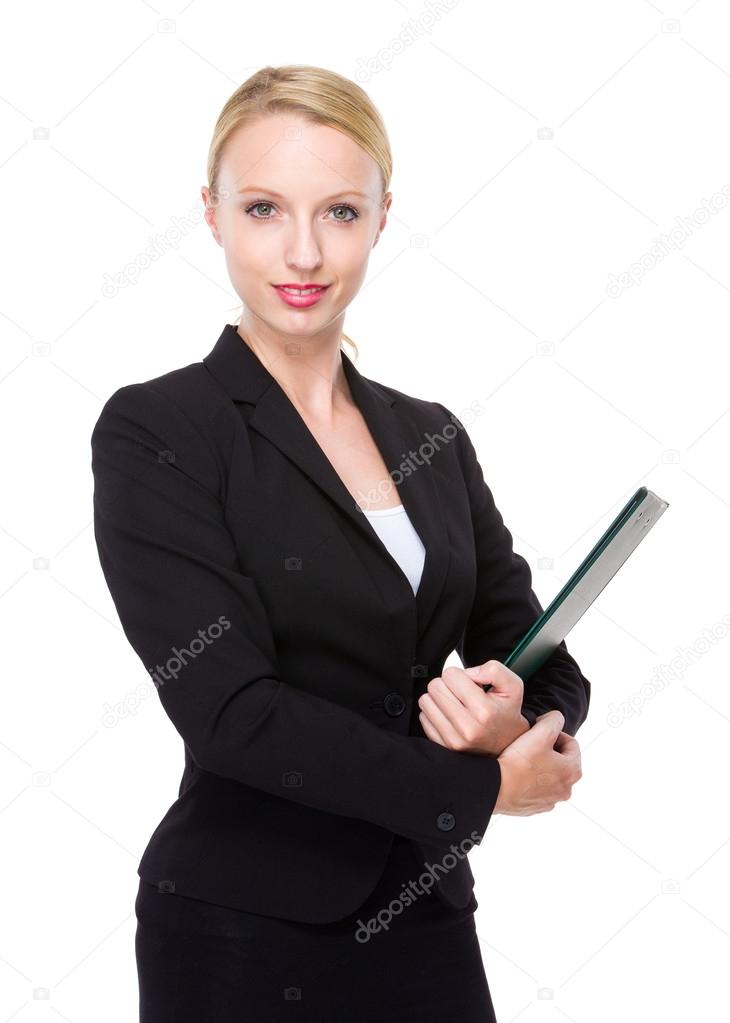 Businesswoman hold clipboard