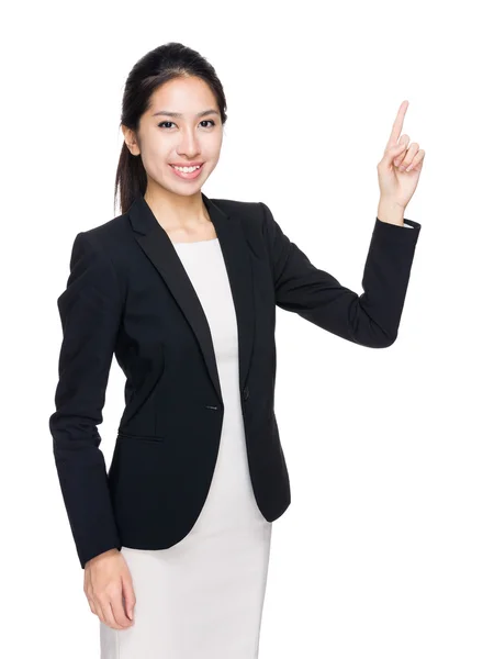 Asiatico businesswoman con finger point su — Foto Stock