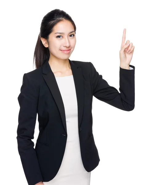 Aziatische zakenvrouw met vinger punt omhoog — Stockfoto