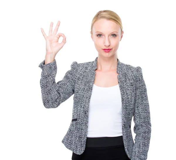 Business woman with ok sign — Stock Photo, Image