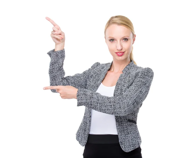 Business woman with two finger point up — Stock Photo, Image