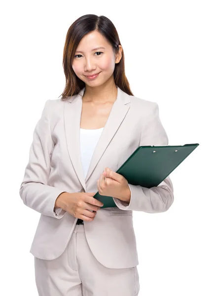 Businesswoman hold clipboard — Stock Photo, Image