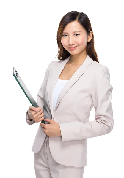 Asian businesswoman hold clipboard — Stock Photo, Image