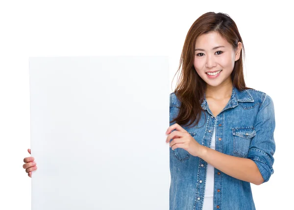 Woman hold with blank placard — Stock Photo, Image