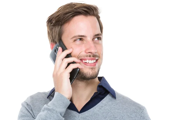Homem caucasiano falar com o telefone móvel — Fotografia de Stock