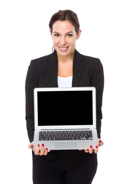 Show de mulher de negócios com computador notebook — Fotografia de Stock