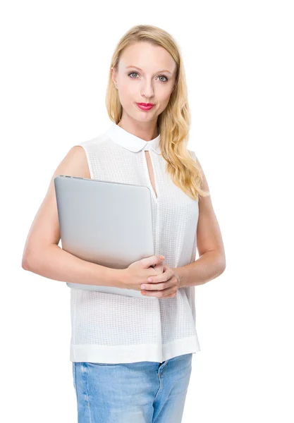 Woman hold notebook — Stock Photo, Image