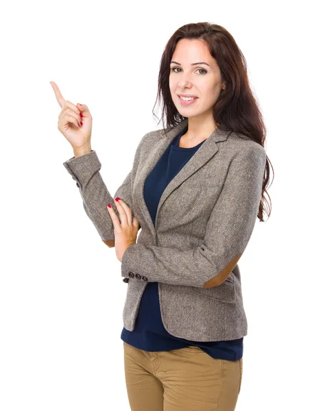 Woman with finger point out — Stock Photo, Image