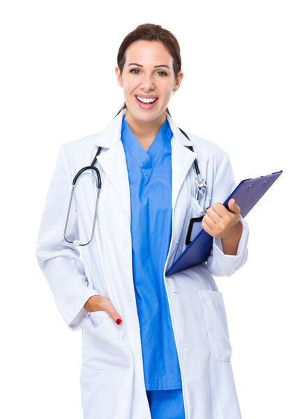 Female doctor with clipboard