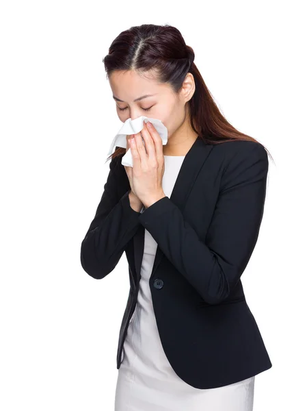 Businesswoman sneeze — Stock Photo, Image