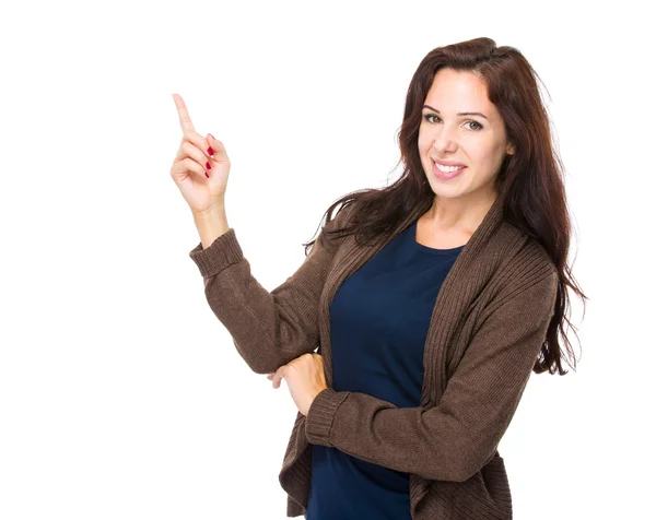 Woman with finger up — Stock Photo, Image