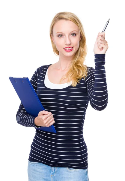 Woman with clipboard and pen — Stock Photo, Image