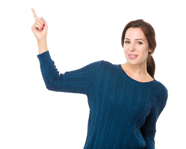 Frau mit erhobenem Zeigefinger — Stockfoto