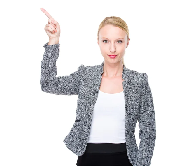 Businesswoman with finger point up — Stock Photo, Image