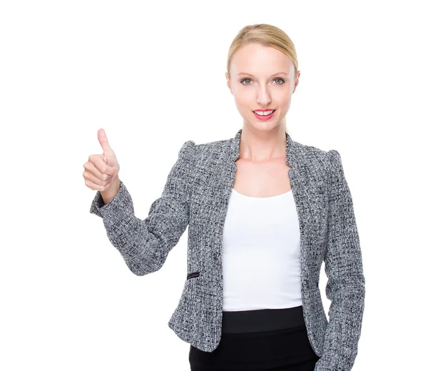 Caucásica mujer de negocios con el pulgar hacia arriba —  Fotos de Stock