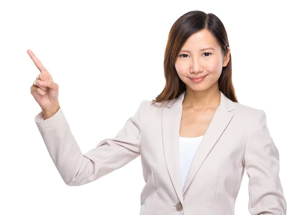 Businesswoman with finger point up — Stock Photo, Image