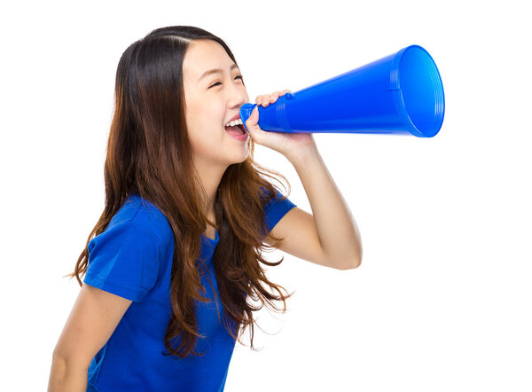 Woman screaming in megaphone