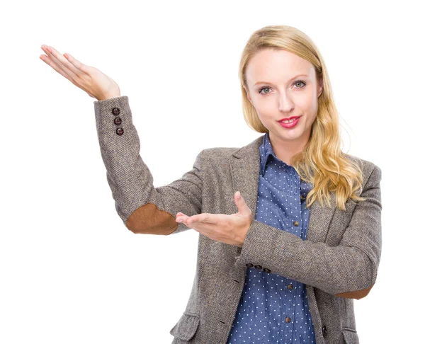 Woman present with hand — Stock Photo, Image