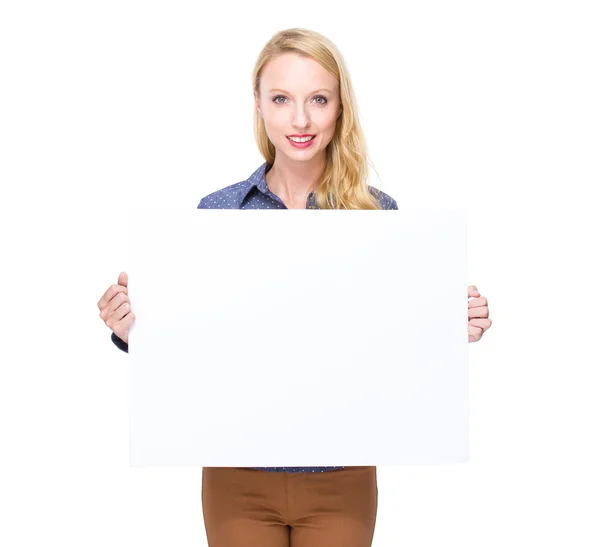 Woman holding billboard — Stock Photo, Image