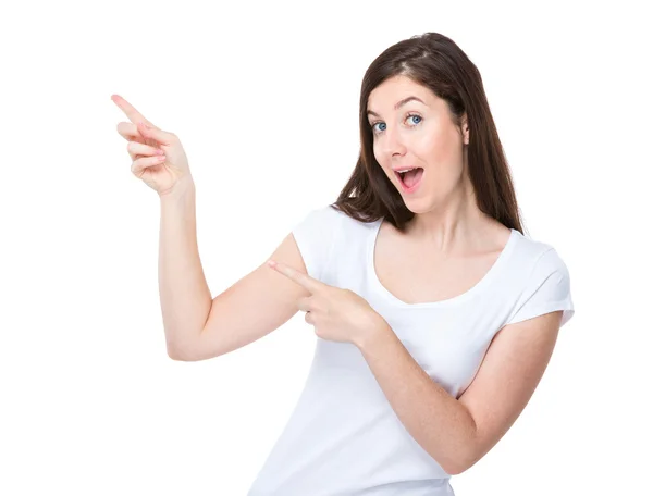 Woman with two finger point up — Stock Photo, Image