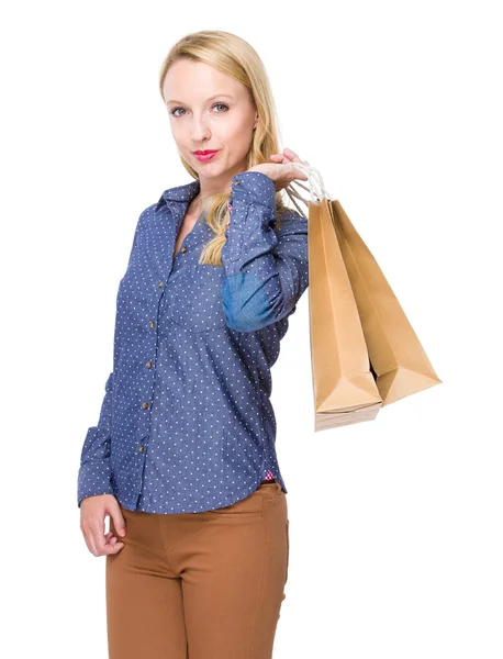 Mujer sosteniendo bolsas de compras —  Fotos de Stock