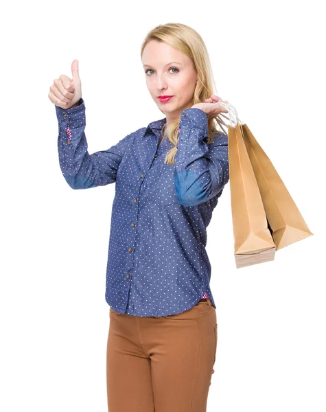 Vrouw met boodschappentassen — Stockfoto