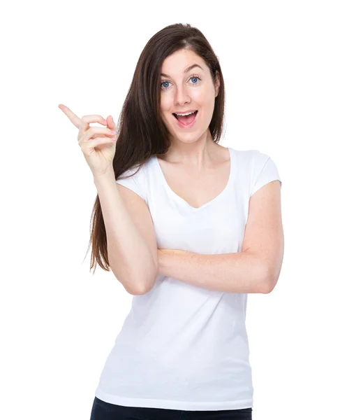 Woman with finger up — Stock Photo, Image