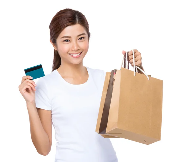 Mulher segurando sacos de compras — Fotografia de Stock