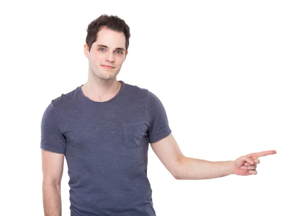 Man with finger point aside — Stock Photo, Image