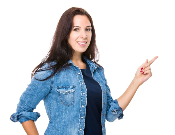 Vrouw met vinger omhoog — Stockfoto