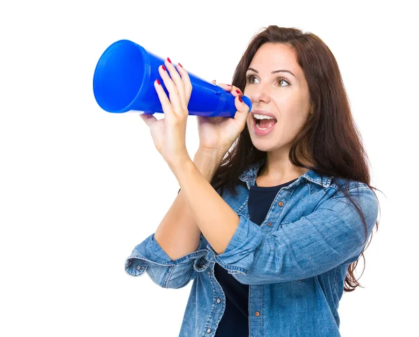 Femme criant avec mégaphone — Photo