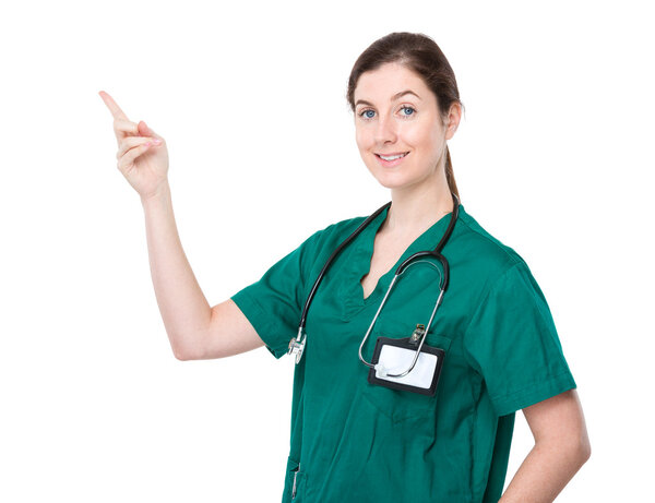 Female doctor with finger point up