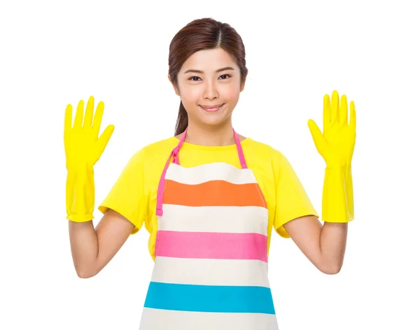 Domácnosti s plastové rukavice — Stock fotografie