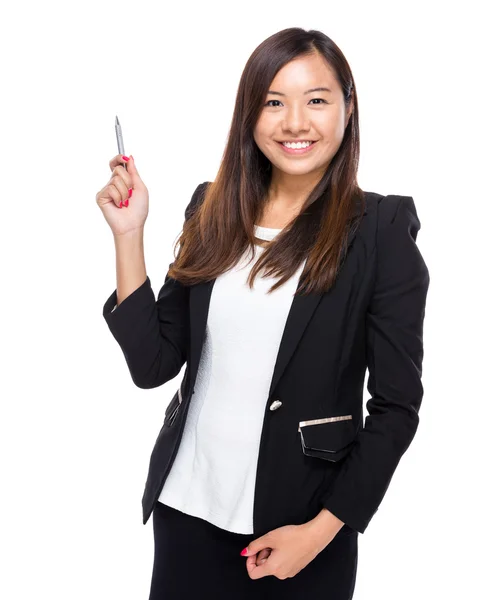 Businesswoman with pen up — Stock Photo, Image