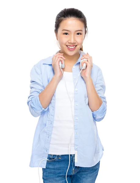 Excited woman enjoying music — Stock Photo, Image