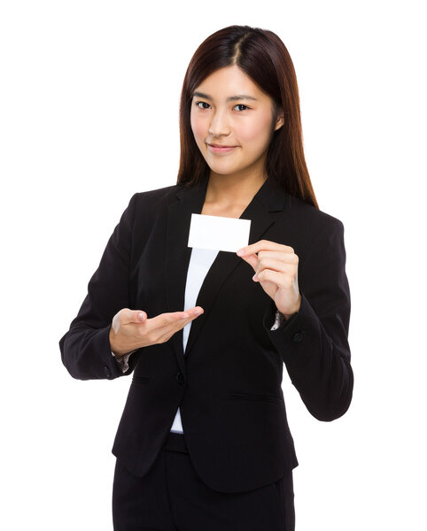 Businesswoman with blank namecard