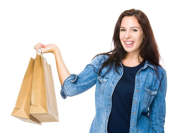 Donna che tiene borse della spesa — Foto Stock