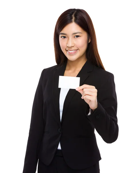 Businesswoman holding namecard — Stock Photo, Image