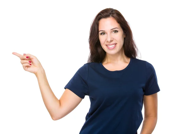 Frau mit erhobenem Zeigefinger — Stockfoto