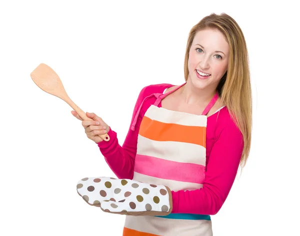 Hausfrau mit Handschuhen und Spachtel — Stockfoto