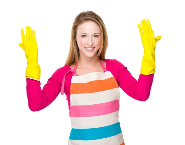 Housewife with kitchen gloves — Stock Photo, Image