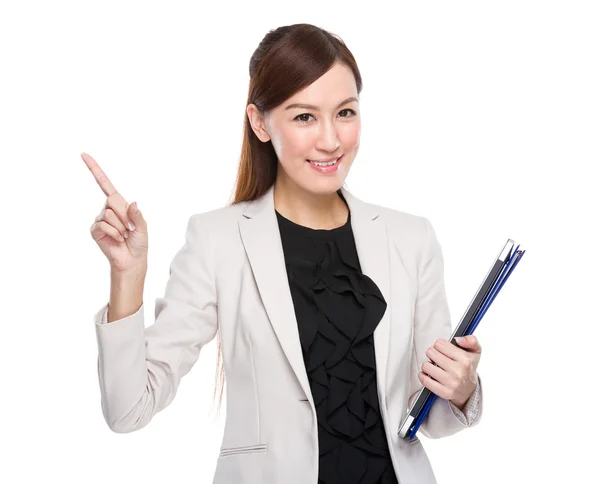 Businesswoman with finger point up — Stock Photo, Image