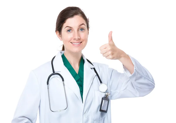 Woman doctor with thumb up — Stock Photo, Image