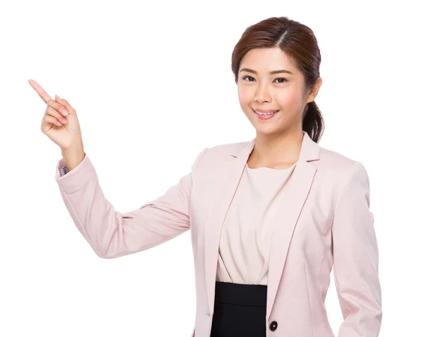 Businesswoman with finger point up — Stock Photo, Image