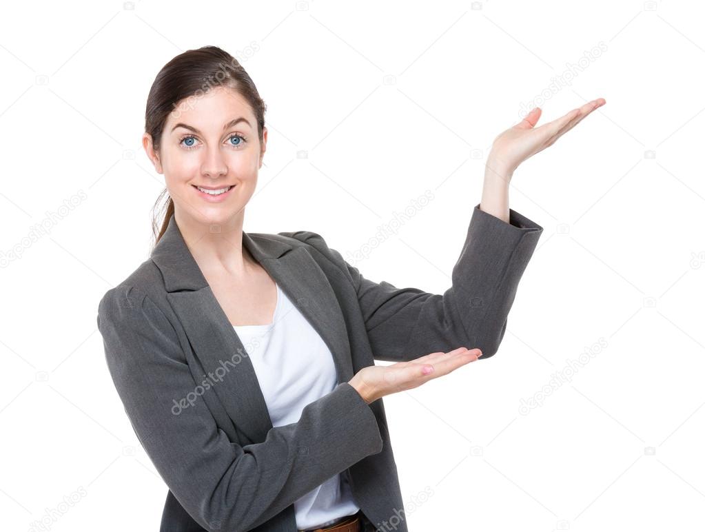 Businesswoman with two hand presentation