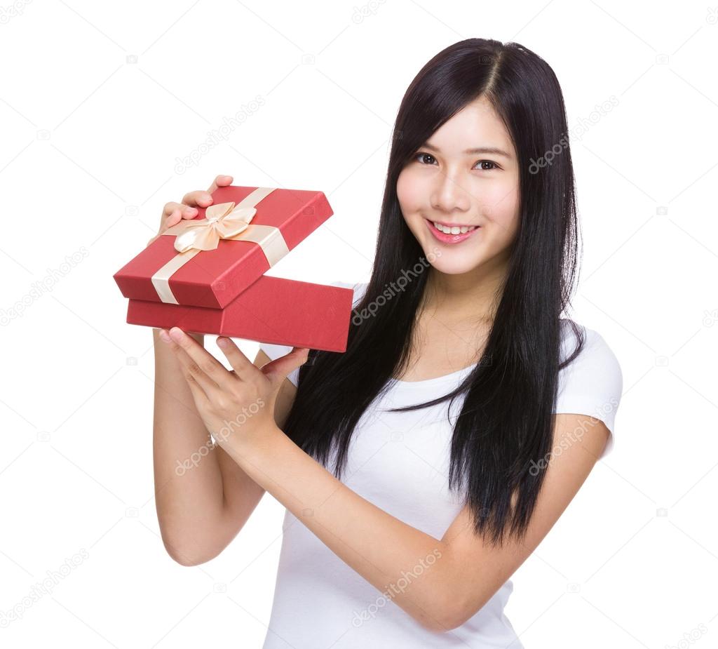 Woman with red gift box