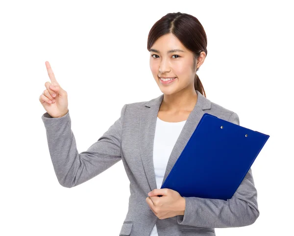 Businesswoman with finger point up — Stock Photo, Image