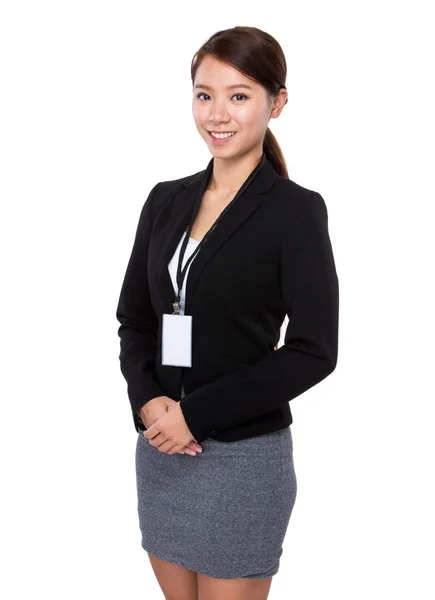 Businesswoman with name badge — Stock Photo, Image