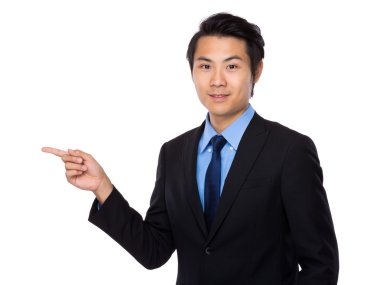 Parmak işareti bir kenara ile işadamı