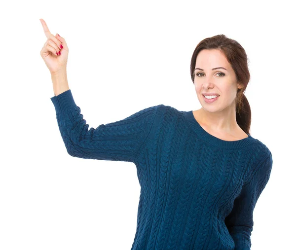 Woman with finger point up — Stock Photo, Image